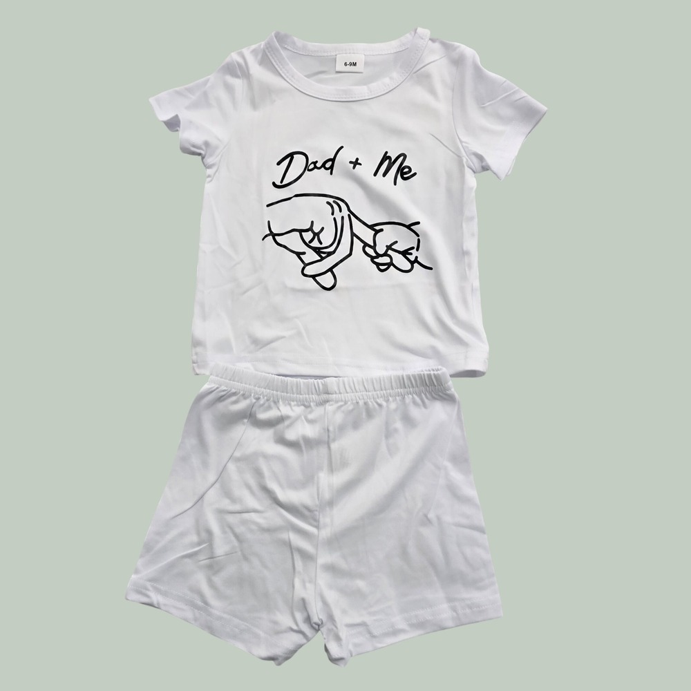 Dad + Me Hold My Finger White Short Set Infant 6-9M Short Sleeve Tee Shorts